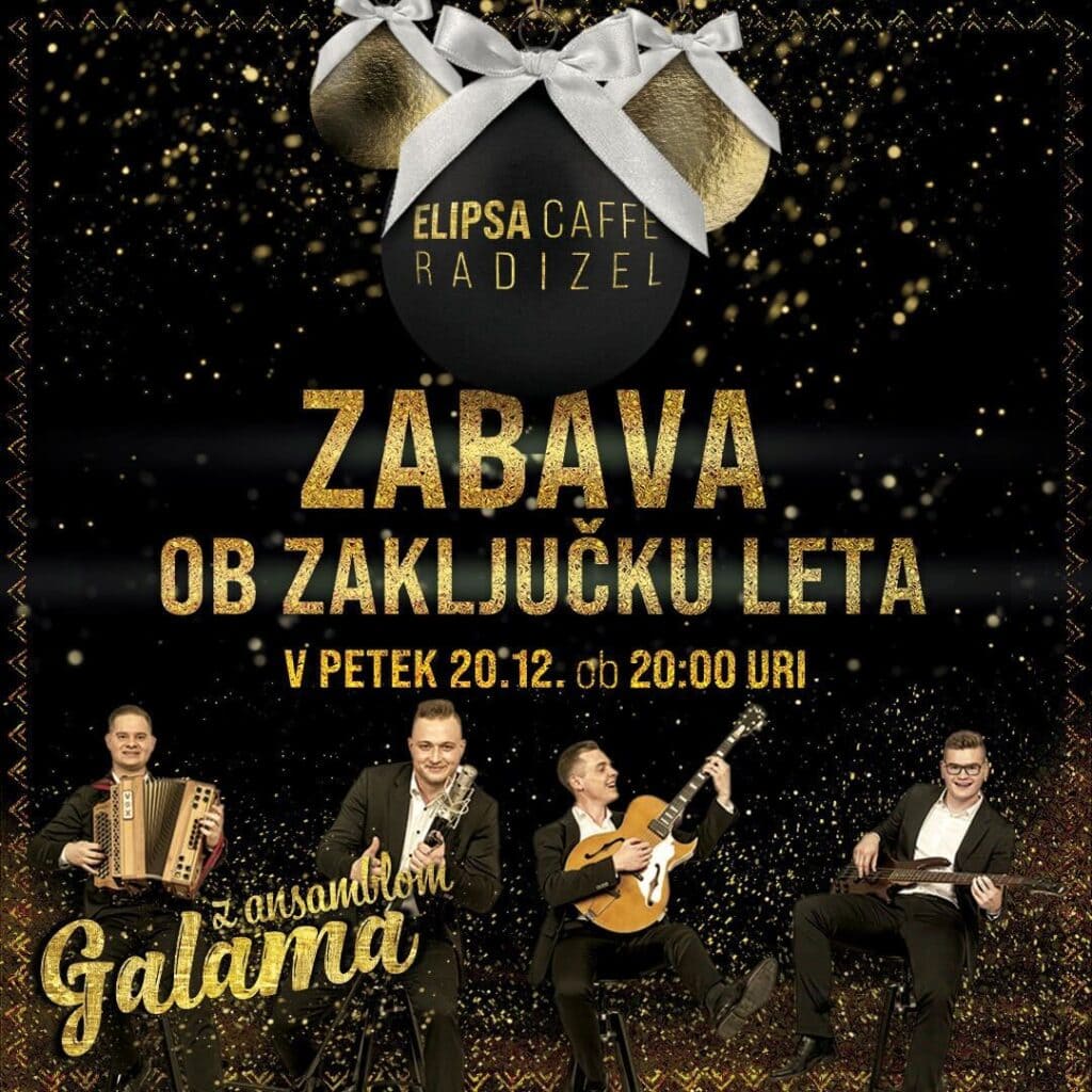 Plakat zabava ob zaključku leta v Elipsa Caffe v Radizelu