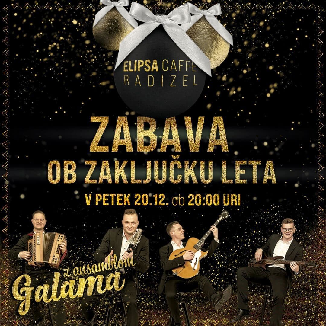 Plakat zabava ob zaključku leta v Elipsa Caffe v Radizelu